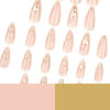 Picture of Gold Press on Nails Nude Fake Nails with 3D Gold Line Design Glossy Glue on Nails Artificial Acrylic Full Cover Nude Stick on Nails Medium Almond False Nails for Women Manicure 24Pcs