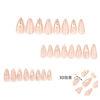 Picture of Gold Press on Nails Nude Fake Nails with 3D Gold Line Design Glossy Glue on Nails Artificial Acrylic Full Cover Nude Stick on Nails Medium Almond False Nails for Women Manicure 24Pcs
