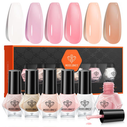 Picture of modelones Nail Polish Set 6 Colors Sheer Nude Pink Milky White Skin Tones Collection Nude Nail Polish Kit Neutral Quick Dry Jelly Transparent Manicure DIY Nail Art Salon Home Gift for Women Girl