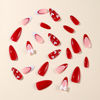 Picture of French Tip Press on Nails Red Fake Nails Medium Almond False Nails with 3D Bow Design Nude Glue on Nails Glossy Acrylic Full Cover Heart Stick on Nails for Women Valentine's Day Manicure