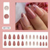 Picture of Brick Red Press on Nails Medium Almond Fake Nails with Pink Glitter Design French Tip Glue on Nails Glossy Acrylic Full Cover Nude Stick on Nails Fall False Nails For Women Girls Manicure 24pcs