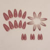 Picture of Brick Red Press on Nails Medium Almond Fake Nails with Pink Glitter Design French Tip Glue on Nails Glossy Acrylic Full Cover Nude Stick on Nails Fall False Nails For Women Girls Manicure 24pcs