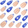 Picture of Blue White Totem Press on Nails French Tip Fake Nails Short Almond False Nails with Design Heart Glue on Nails Glossy Artificial Acrylic Full Cover Nude Stick on Nails for Women Manicure 24Pcs