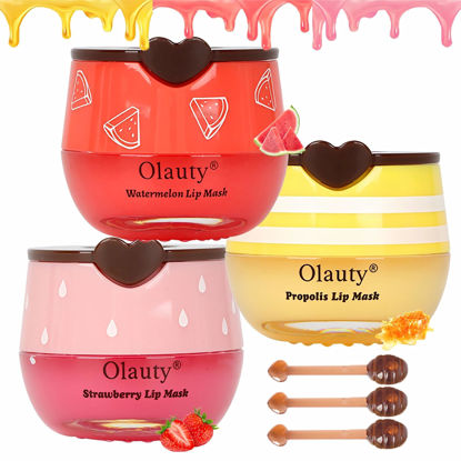Picture of 3 PCS Bee Lip Balm Lip Mask Honey Pot, Honey & Strawberry & Watermelon Lip Mask Overnight Moisturizing Honey Lip Balm, Sleeping Lip Mask Hydrating Prevention Dry & Cracked Lip Scrubs Lip Care