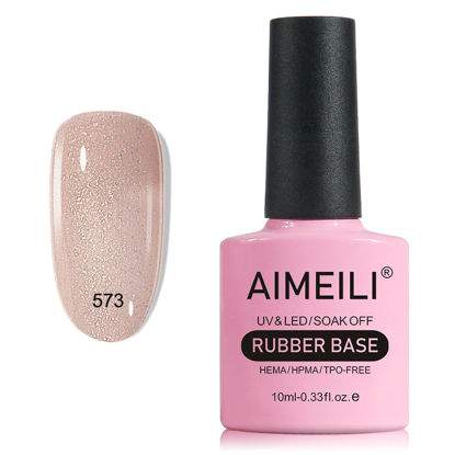 Picture of AIMEILI Rubber Base Gel For Nails, Soak Off U V LED Hema Free Clear Sheer Gel Nail Polish, 4 in 1 Nail Strengthen/Enhance/Base Coat/Color Gel Polish - (573) 10ml