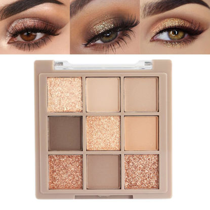 Picture of Matte Shimmer Nude Brown Eye Shadow Palette Makeup,Eyeshadow Long Lasting Waterproof Cruelty-Free , 9 Blendable Shades in Smooth Matte and Shimmer Finishes with Gorgeous Pearls for Girls (05#)