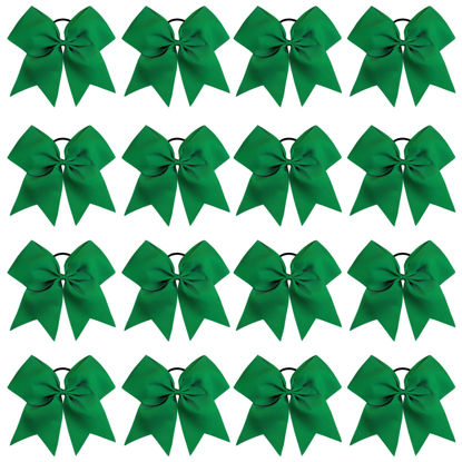 Picture of 16PCS 8" Large Cheer Hair Bows Ponytail Holder Elastic Band Handmade for Cheerleading Teen Girls College Sports (Forest Green, 16 Count (Pack of 1))
