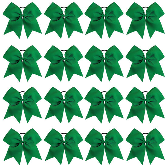 Picture of 16PCS 8" Large Cheer Hair Bows Ponytail Holder Elastic Band Handmade for Cheerleading Teen Girls College Sports (Forest Green, 16 Count (Pack of 1))