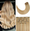 Picture of Aison Clip in Hair Extensions Real Human Hair Strawberry Blonde to Bleach Blonde Human Hair Extensions 20 Inch Straight Double Weft Remy Highlight Hair Extensions Clip in Human Hair 70g 7pcs #12p613