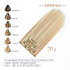 Picture of Aison Clip in Hair Extensions Real Human Hair Strawberry Blonde to Bleach Blonde Human Hair Extensions 20 Inch Straight Double Weft Remy Highlight Hair Extensions Clip in Human Hair 70g 7pcs #12p613