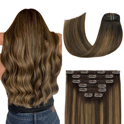 Picture of Aison Clip in Hair Extensions 70G Dark Brown to Chestnut Brown 100% Remy Human Hair Clip in Extensions 18 Inch Silky Straight 7pcs 16clips brown hair extensions clip ins