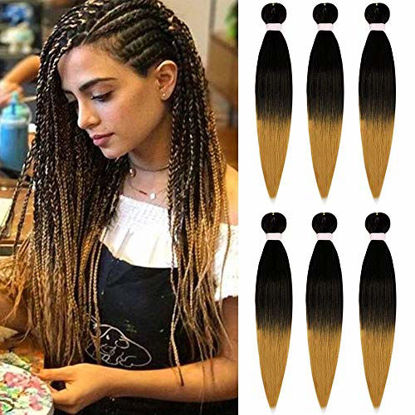 Picture of AIDUSA Pre Stretched Braiding Hair 6 Packs Braids Professional Synthetic Braiding Hair Black to Blonde Braiding Hair Extension Twist 24 Inches (1B/27)