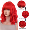 Picture of AneShe Short Curly Red Wig for Women Red Wavy Bob Wig with Bangs Shoulder Length Wig Heat Resistant Fiber Red Color Wig for Daily Party Cosplay Use