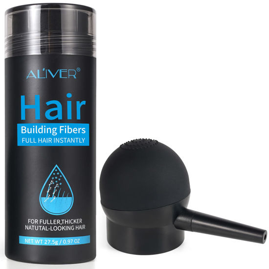 Picture of Aliver Hair Fibers for with Spray Thinning Hair Medium Brown - Undetectable Natural Formula - Thicker Fuller Hair in 15 Seconds - Conceals Hair Loss & Look Younger - Designed for Men & Women,0.97Oz