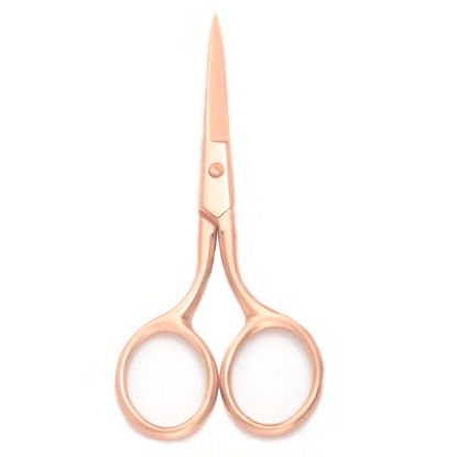 Picture of Motanar Multicolor Professional Grooming Scissors for Personal Care Facial Hair Removal and Ear Nose Eyebrow Trimming Stainless Steel Fine Straight Tip Scissors 3.9 Inch (Rose Gold)
