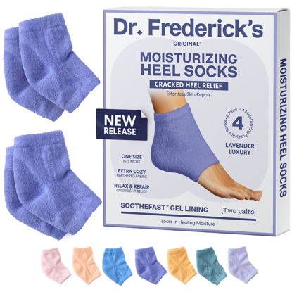 Picture of Dr. Frederick's Original Moisturizing Fuzzy Heel Socks - 2 Pairs - Cozy Gel-Lined Sleep Socks for Women & Men - Soothing Dry, Cracked Feet - Cracked Heel Repair - Heal Dry Heels - Lavender Luxury