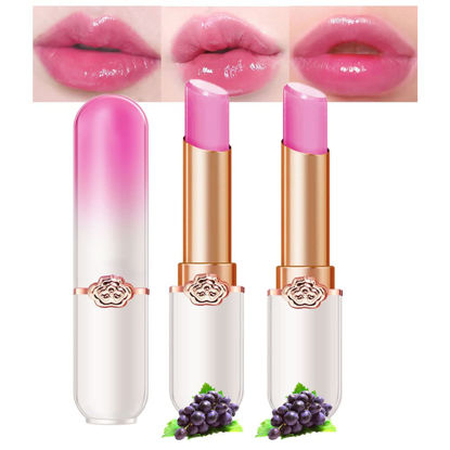 Picture of BINGBRUSH 2 Pcs Grape Color Changing Lipstick Lip Tinted Queen, PH Mood Long Lasting Labiales Moisturizer Lip Gloss Lip Balm Tinted Magic Lip Stain Makeup Lipstick Set for Women