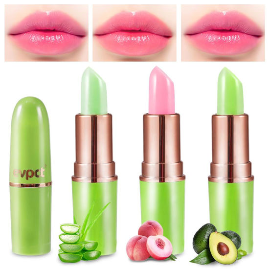 Picture of BINGBRUSH Color Changing Lipstick Queen,PH Mood Long Lasting Lip Gloss Korean Lip Balm Tinted Magic Makeup Moisturize Lipstick Set (3Pcs Aloe vera+ Peach+ Avocado Green, 3 Count (Pack of 1))