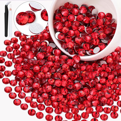 Picture of 600PCS SS30/6mm Crystal Rhinestones (Red/Siam), Bedazzling Flatback Glass Rhinestones for Crafting DIY Nail Art Makeup Decoration, Gems Diomand Charms for Tumbler Shoes Clothing Mug