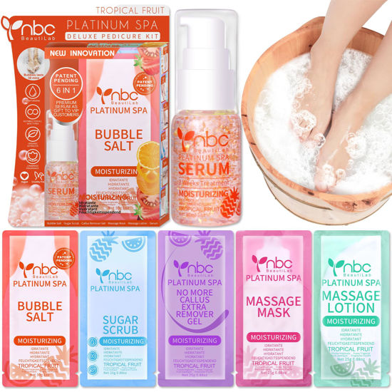 Picture of nbc BeautiLab Pedicure Foot Soak Set - Upgraded 6 in 1 Foot Spa, Foot Bath Spa, Pedicure Kit, Foot Soak for Tired & Dry Cracked Feet, Athletes Feet, Bad Odor, Softens Calluses (Tropical fruit)