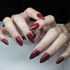 Picture of GLAMERMAID Press on Nail Medium Almond, Winter Handmade Gothic Burgundy Jelly Gel Glue on Nail, 24Pcs Glossy Short Stiletto Reusable UV Finish Fake Nails Acrylic False Nails Manicure Kits for Women