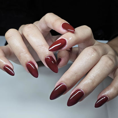 Picture of GLAMERMAID Press on Nail Medium Almond, Winter Handmade Gothic Burgundy Jelly Gel Glue on Nail, 24Pcs Glossy Short Stiletto Reusable UV Finish Fake Nails Acrylic False Nails Manicure Kits for Women