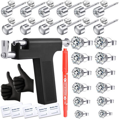 Picture of Self Ear Piercing Gun Kit with 12 Pairs of CZ Ear Stud Piercing Tools with Multi-Purpose Ear Gun for Salon and Home Use