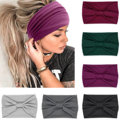 Picture of IVARYSS Wide Headbands for Women, Solid Knotted Head Wraps Turbans, Large African Style Head Bands Hair Accessories, 6 Pack