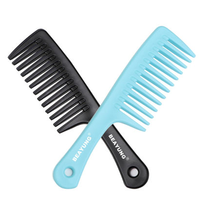 Picture of BEAYUNG 2 PCS Large Wide Tooth Comb, Shower Combs for Women, Curly Hair Brush, Detangling Comb, Hair Styling Comb, Hairdressing Tool (1Black,1Blue)