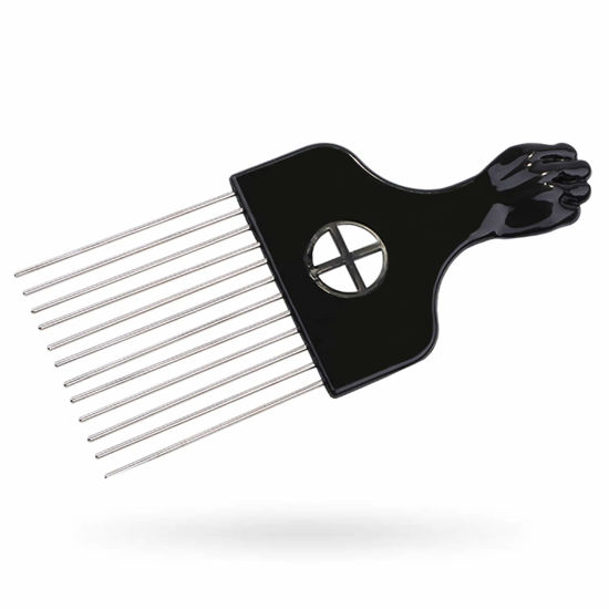 Picture of LEADUWAY Hair Pick, Hair Comb, Metal Pick Comb, Detangle Wig Braid Hair Styling Comb, Black, 1 PACK