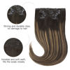 Picture of HOTBANANA Human Hair Clip in Hair Extensions, Balayage Natural Black to Chestnut Brown 75g Clip in Hair Extensions Real Human Hair Straight Remy Hair Clip Ins Dark Roots Ombre 12 Inch 7pcs