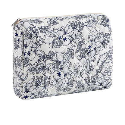 Picture of HHQQWZ Makeup Bag Travel Cosmetic Bag for Women Girls, Zipper Make Up Pouch, Floral Flowers Toiletry Organizer Makeup, Portable Storage Bag, Cosmetic Travel Cloth Bag (L/Navy Blue Flower)