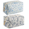 Picture of HHQQWZ Makeup Bag Travel Cosmetic Bag for Women Girls, Zipper Make Up Pouch, Floral Flowers Toiletry Organizer Makeup, Portable Storage Bag, Cosmetic Travel Cloth Bag (Blue Floral+Navy Blue Flower)