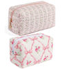 Picture of HHQQWZ Makeup Bag Travel Cosmetic Bag for Women Girls, Zipper Make Up Pouch, Floral Flowers Toiletry Organizer Makeup, Portable Storage Bag, Cosmetic Travel Cloth Bag (Pink+Pink Bowknot)