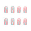 Picture of RikView French Tip Press on Nails Medium Fake Nails Blue Nails for Women with Swirls Design Square Acrylic Nails