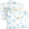 Picture of URSKYTOUS 2Pcs Cotton Quilted Makeup Bag for Women Girls Large Small Travel Floral Cosmetic Bags Set Cute Coquette Zipper Makeup Pouch for Purse Aesthetic Cloth Flower Storage Toiletry Bag Organizer