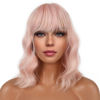 Picture of LANCAINI Short Bob Wigs with Bangs for Women Loose Wavy Wig Curly Wavy Shoulder Length Bob Synthetic Cosplay Wig for Girl Colorful Costume Wigs (Peach Fuzz)