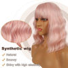 Picture of LANCAINI Short Bob Wigs with Bangs for Women Loose Wavy Wig Curly Wavy Shoulder Length Bob Synthetic Cosplay Wig for Girl Colorful Costume Wigs (Peach Fuzz)