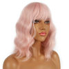 Picture of LANCAINI Short Bob Wigs with Bangs for Women Loose Wavy Wig Curly Wavy Shoulder Length Bob Synthetic Cosplay Wig for Girl Colorful Costume Wigs (Peach Fuzz)