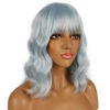 Picture of LANCAINI Short Bob Wigs with Bangs for Women Loose Wavy Wig Curly Wavy Shoulder Length Bob Synthetic Cosplay Wig for Girl Colorful Costume Wigs (Ice Blue)