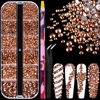 Picture of 6 Sizes Rose Gold Glass Crystal Kit with Pickup Pen + Tweezer Tools for Shine Nail Art Manicure Makeup DIY Decoration Flatback Round Rhinestone Gem Jewelry Diamond