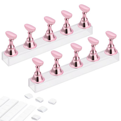 Picture of Etercycle Acrylic Nail Display Stand DIY Nail Crystal Holder Magnetic Practice Stands with Reusable Adhesive Putty Clay for False Nail Tip Manicure Tool (Pink)