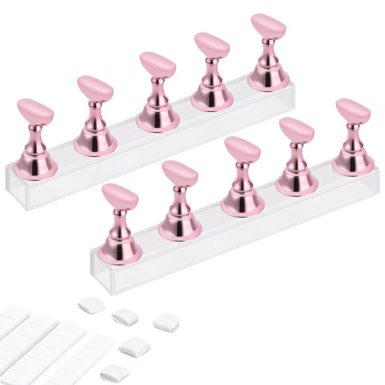 Picture of Etercycle Acrylic Nail Display Stand DIY Nail Crystal Holder Magnetic Practice Stands with Reusable Adhesive Putty Clay for False Nail Tip Manicure Tool (Pink)