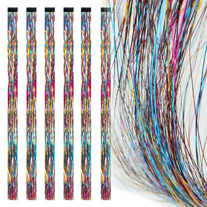 Picture of 19.7 Inch Clip In Hair Tinsel Fairy Hair Tinsel Kit Clips Clip On Glitter Hair Tinsel Extensions (three-color)