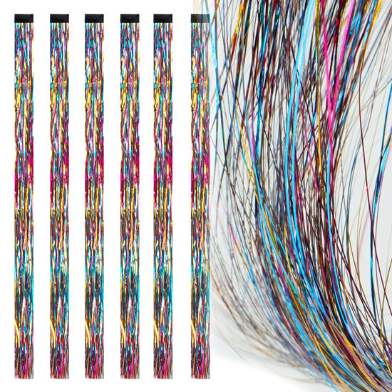 Picture of 19.7 Inch Clip In Hair Tinsel Fairy Hair Tinsel Kit Clips Clip On Glitter Hair Tinsel Extensions (three-color)