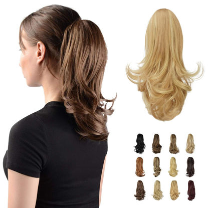 Picture of SOFEIYAN 13" Ponytail Extension Long Curly Ponytail Clip in Claw Hair Extension Natural Looking Synthetic Hairpiece for Women, Light Blonde/Platinum Blonde mix
