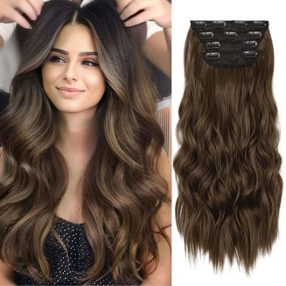 Picture of Chestnut Brown Hair Extensions, 4Pcs Synthetic Clip in Hair Extensions, 20 Inches Long Curly Hair Extensions Clip ins, Natural Thick Hair Extensions (Color:Chocolate Brown)