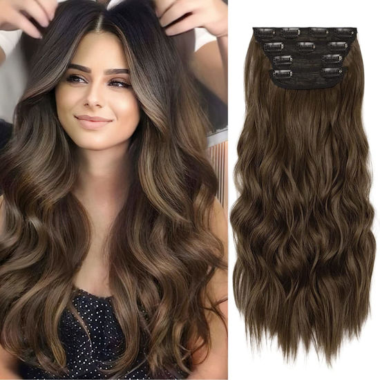 Picture of Chestnut Brown Hair Extensions, 4Pcs Synthetic Clip in Hair Extensions, 20 Inches Long Curly Hair Extensions Clip ins, Natural Thick Hair Extensions (Color:Chocolate Brown)
