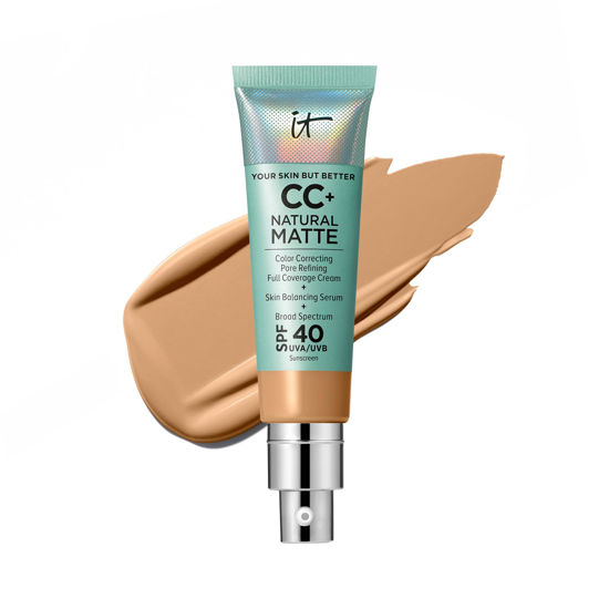 Picture of IT Cosmetics CC+ Cream Natural Matte Foundation with SPF 40 - Shine-Reducing & Long-Wear Full Coverage Foundation For Oily Skin - With Hyaluronic Acid - Non-Comedogenic, Tan Warm - 1.08 fl oz