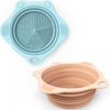 Picture of 2PC Foldable Silicone Makeup Brush Cleaner Pad Bowls, YalsFTY Portable Mat Scrubber Cleaning Tool for Makeup Brushes (Khaki and Blue)